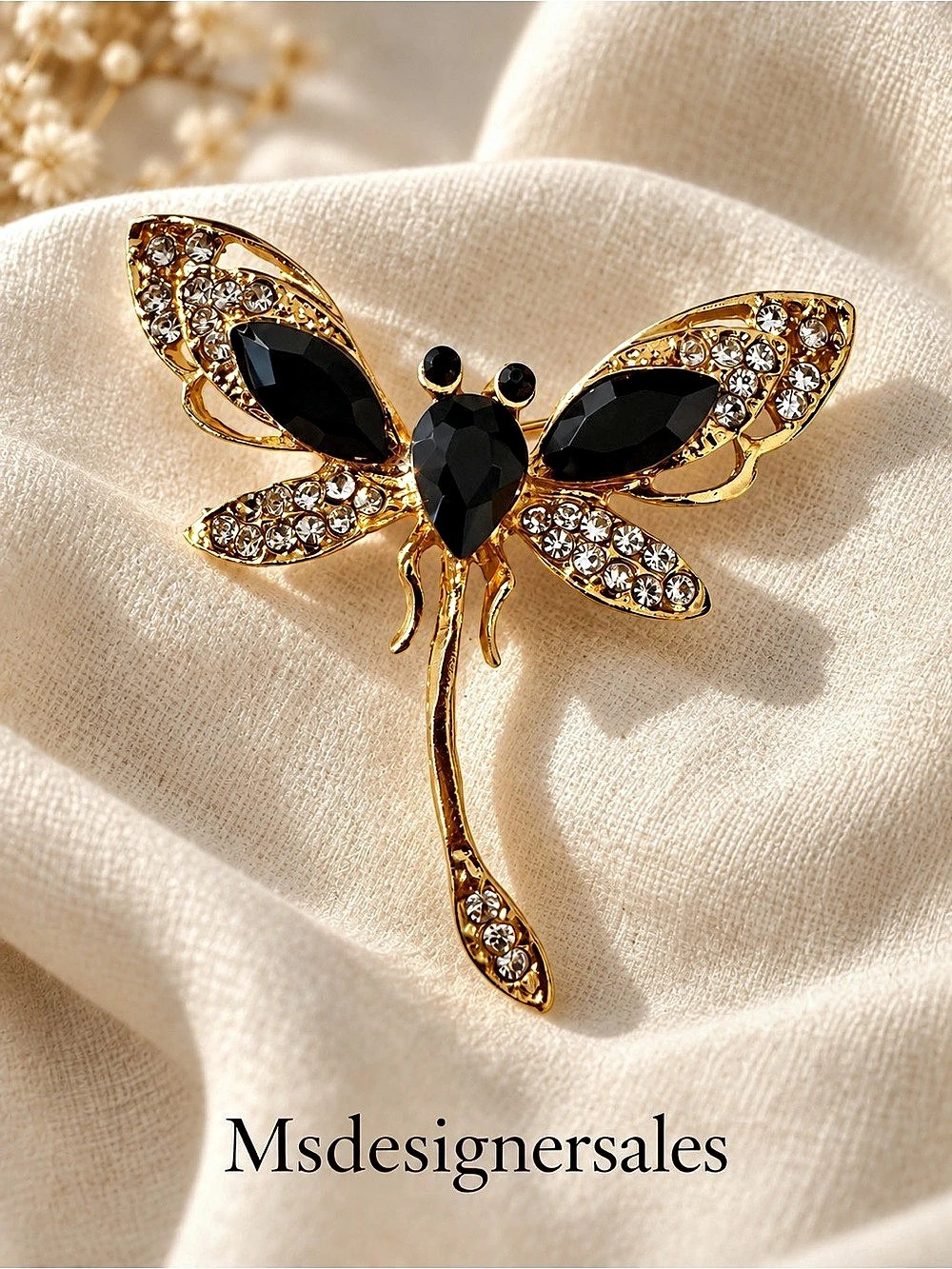 Butterfly Crystal Brooch in Gold & Black Like New 231